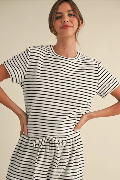 Striped Terry Cloth Top and Pants Two Piece Set