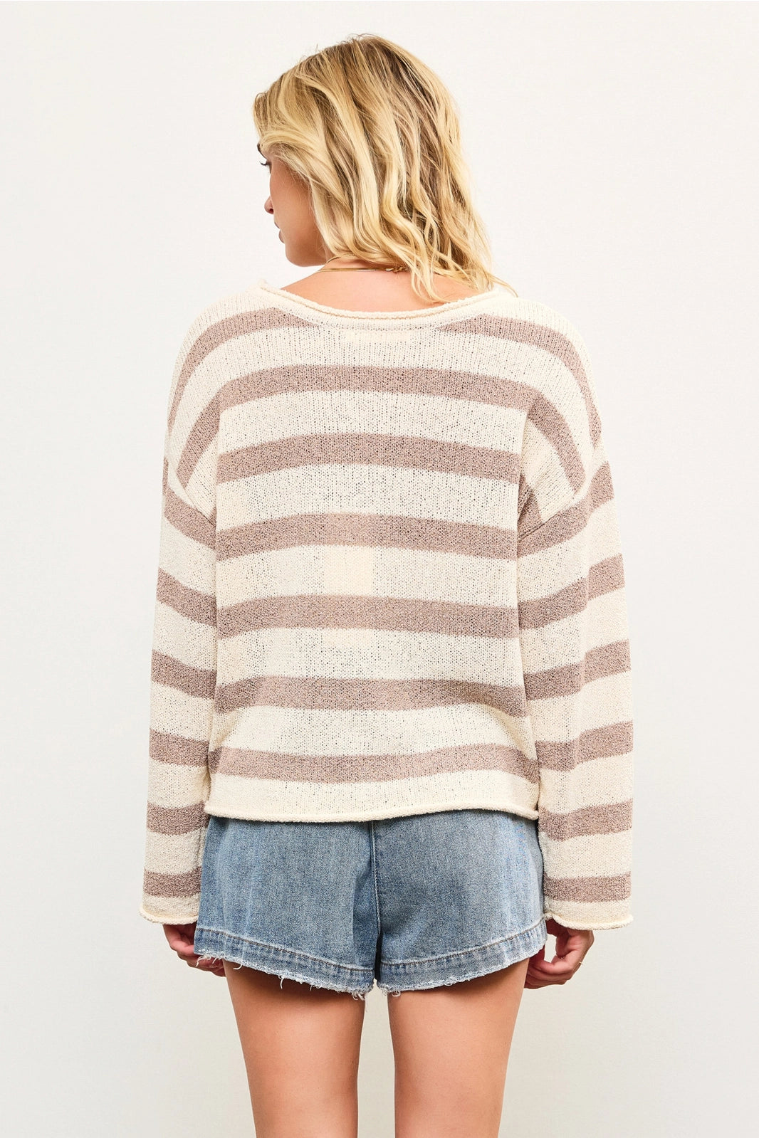 Boat Neck Striped Texture Knit Sweater