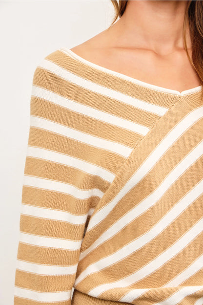 Cross Stripe V Neck Sweater Top