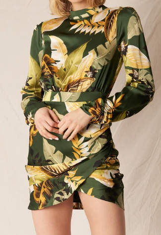 Tropical Print Long Sleeve Mini Dress