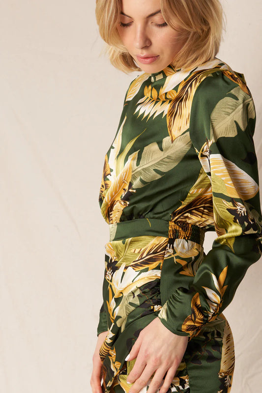 Tropical Print Long Sleeve Mini Dress