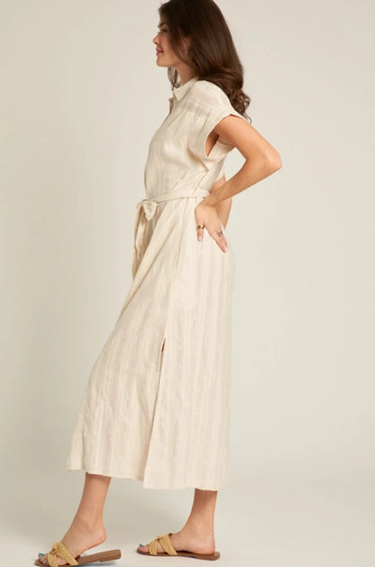 Short Sleeve Button Down Midi Dress with Lurex