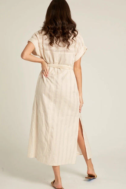 Short Sleeve Button Down Midi Dress with Lurex