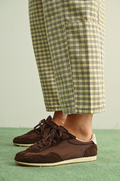 Mini Checker Pattern Barrel Pants