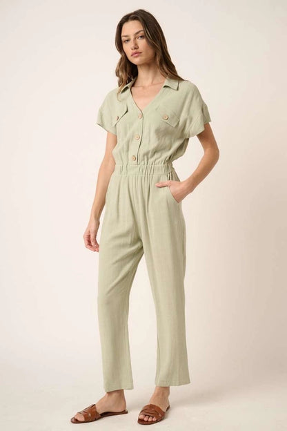 LINEN V Neck Jumpsuit