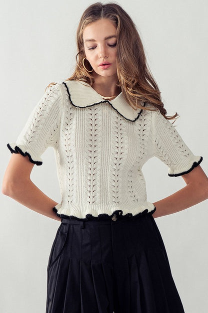 Crochet Knit Short Sleeve Top