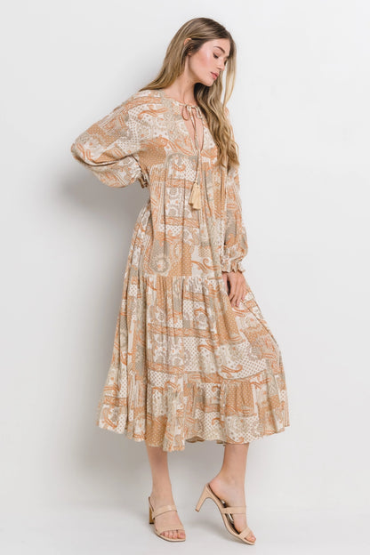 Paisley Patch Print Tiered Dress