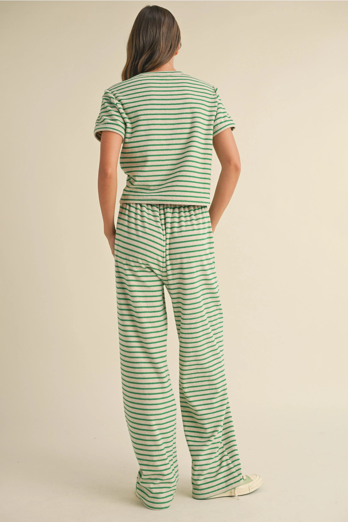 Striped Terry Cloth Top and Pants Two Piece Set