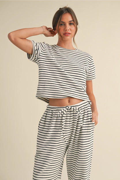 Striped Terry Cloth Top and Pants Two Piece Set