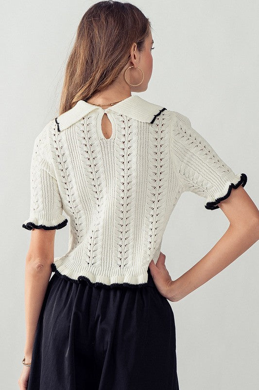 Crochet Knit Short Sleeve Top