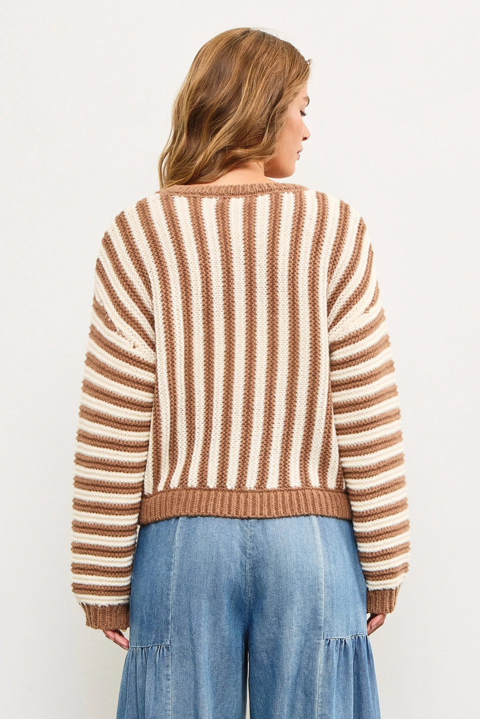 Oversized Crew Neck Striped Heavy Sweater Top