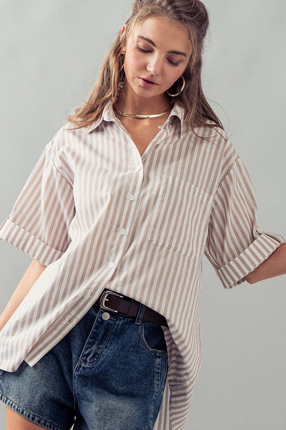 Button Down High Low Stripe Shirt