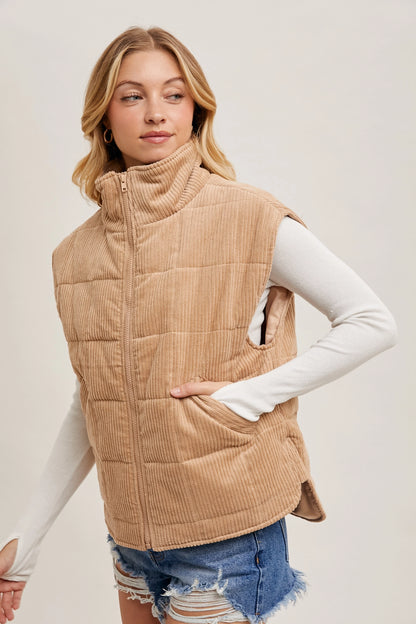 Corduroy Quilted Puffer Vest