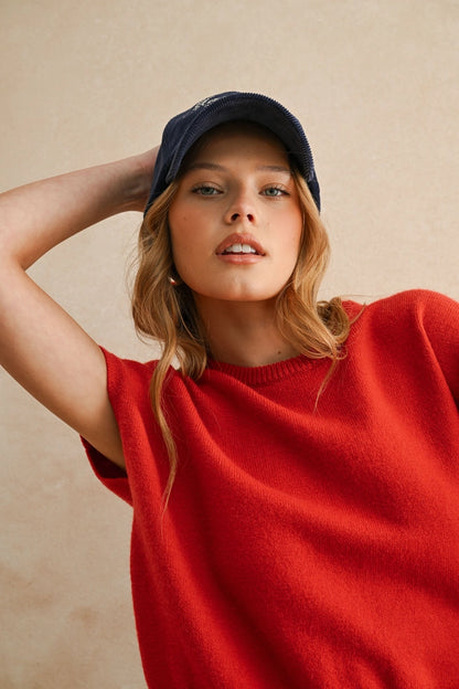 Loose Fit Short Sleeve Sweater Top