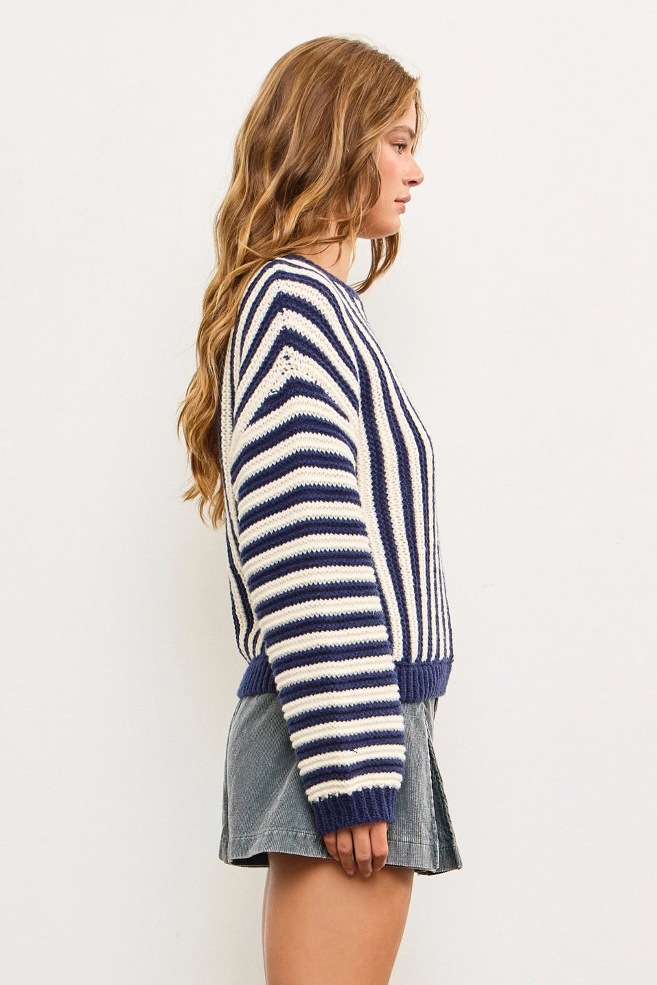 Oversized Crew Neck Striped Heavy Sweater Top