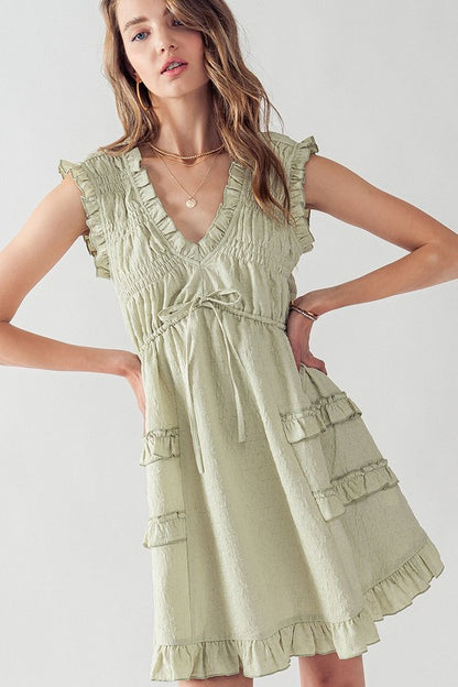 Tiered Ruffle Dress V Neck with Ruffle