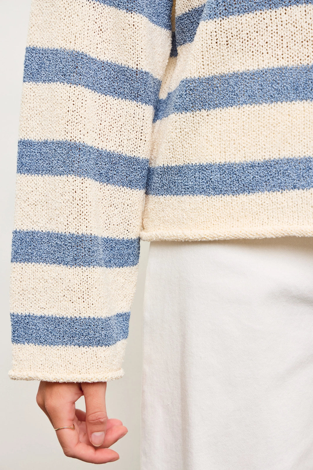 Boat Neck Striped Texture Knit Sweater