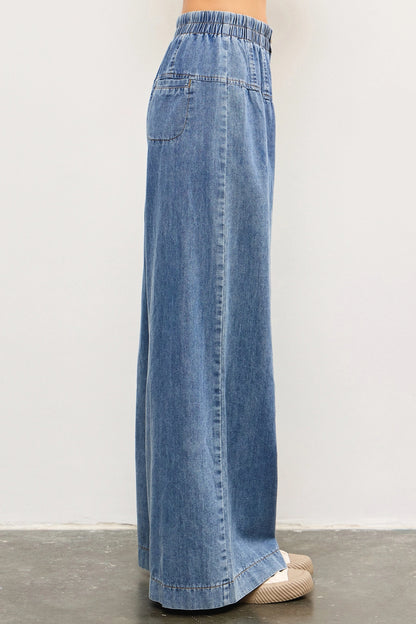 York Front Button Closure Banded Denim Pants