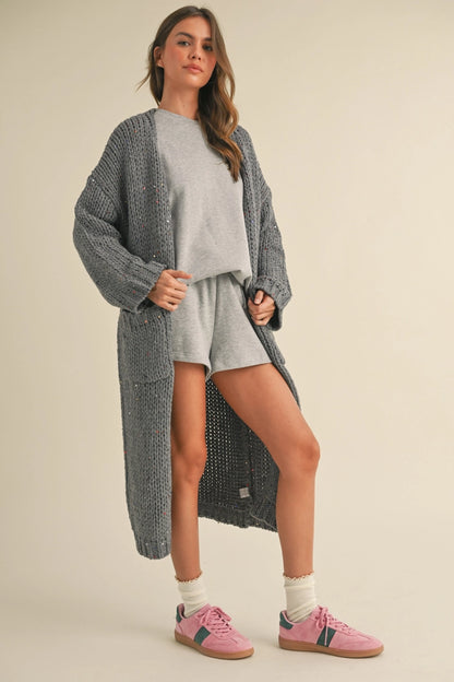 Multi Color Sequins Long Chunky Knit Cardigan