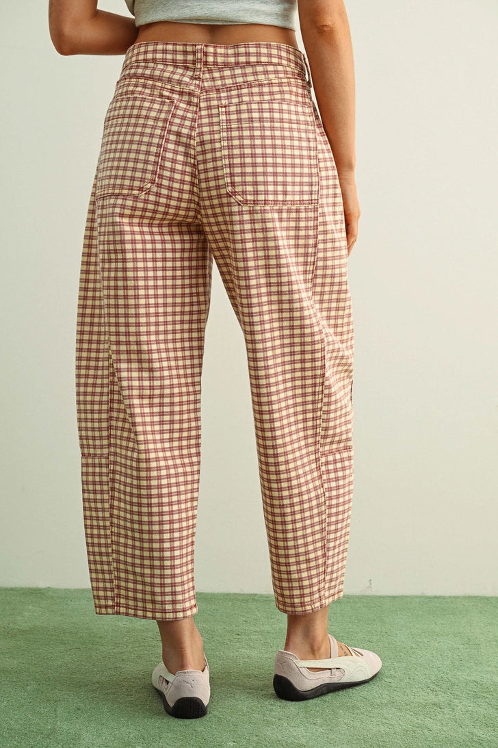 Mini Checker Pattern Barrel Pants