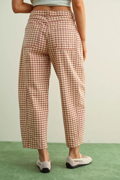 Mini Checker Pattern Barrel Pants