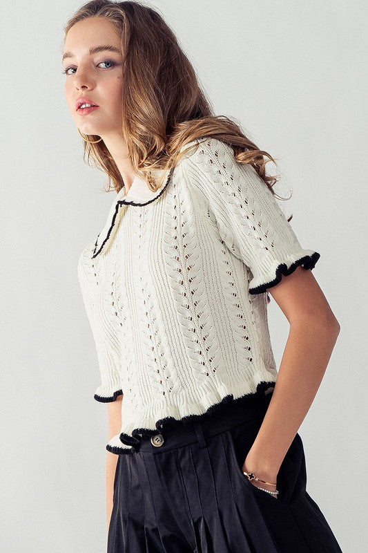 Crochet Knit Short Sleeve Top