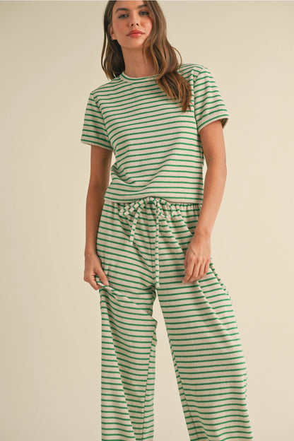 Striped Terry Cloth Top and Pants Two Piece Set