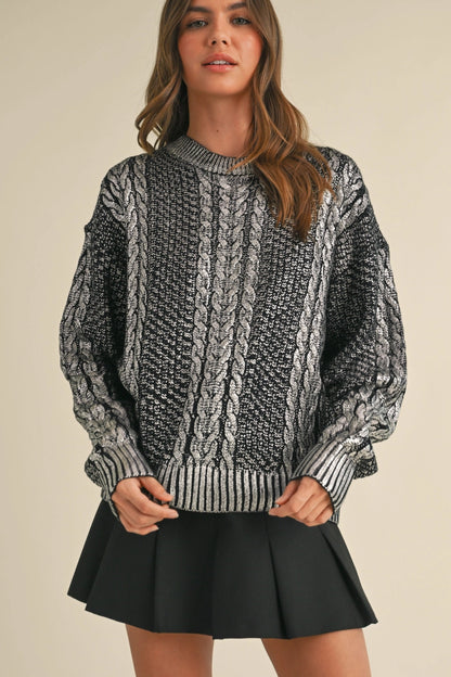 Metallic Foil Cable Knit Sweater Top