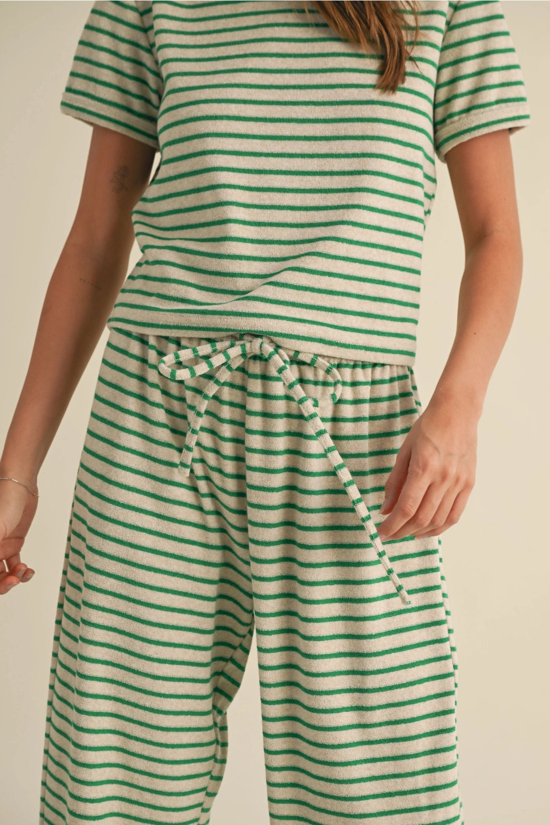 Striped Terry Cloth Top and Pants Two Piece Set