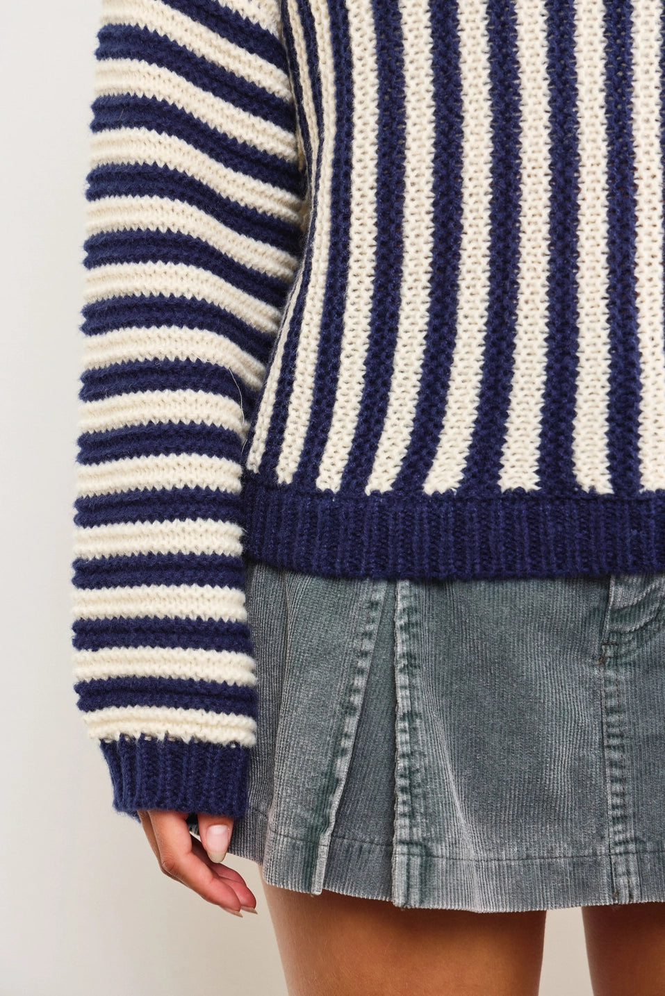 Oversized Crew Neck Striped Heavy Sweater Top