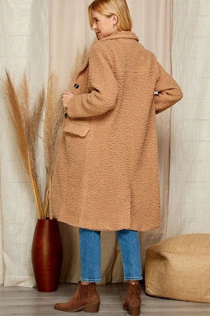 Two Button Lapel Collar Teddy Coat