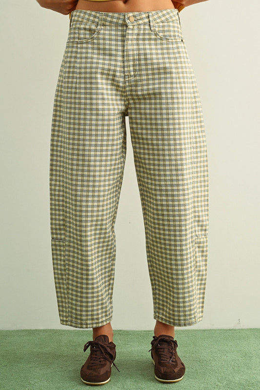 Mini Checker Pattern Barrel Pants