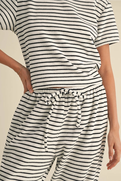 Striped Terry Cloth Top and Pants Two Piece Set