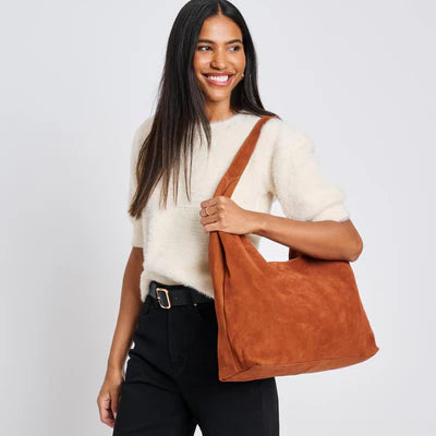 Amber Genuine Suede Leather Hobo